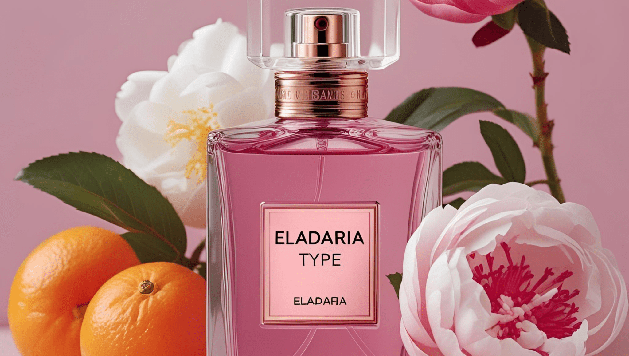 Flowers surrounding a perfume bottle