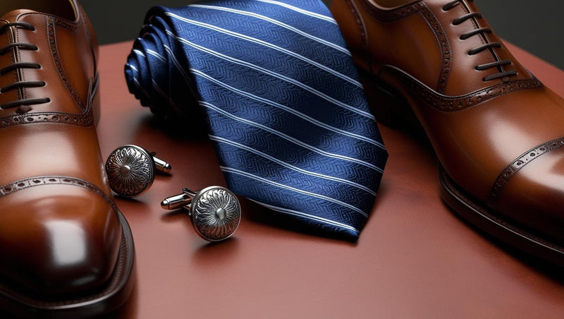 SAUVAGE TYPE .PICTURE OF SHOES A TIE AND CUFFLINKS