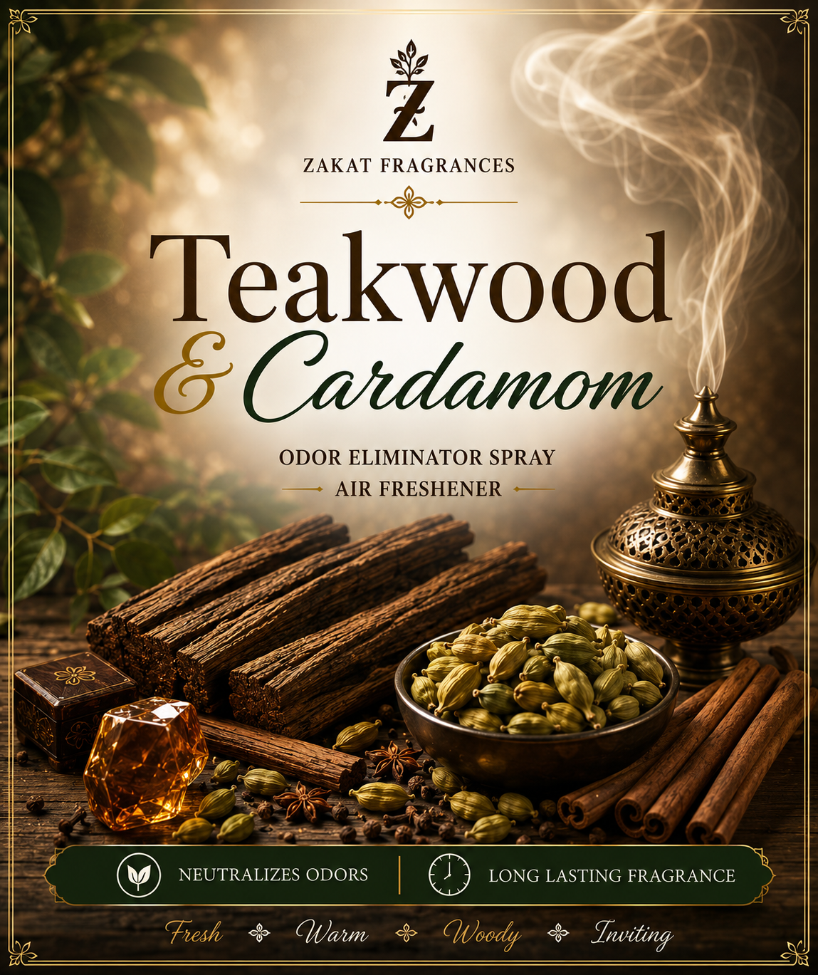 Teakwood & Cardamom Odor Eliminator Spray / Air Freshener