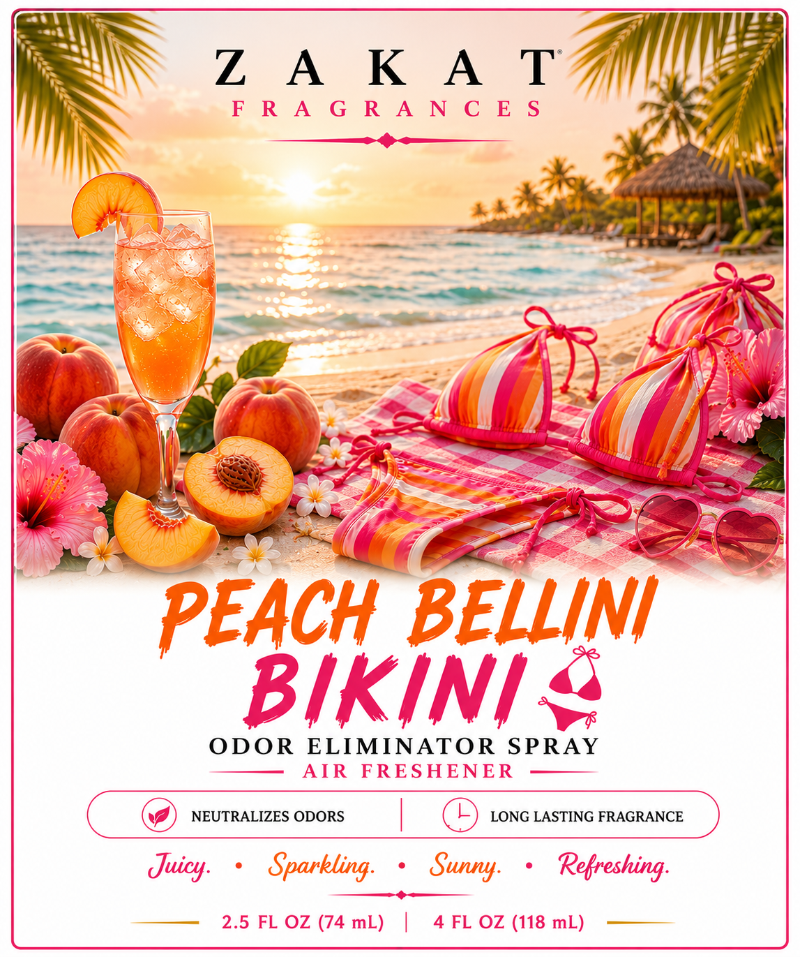 Peach Bellini Bikini Odor Eliminator Spray / Air Freshener