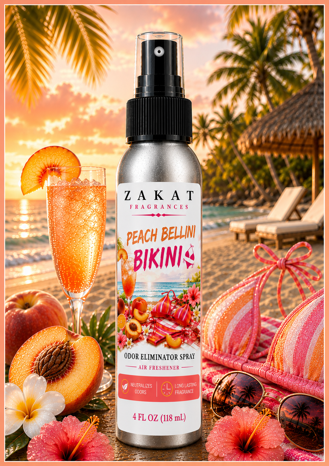 Peach Bellini Bikini Odor Eliminator Spray / Air Freshener