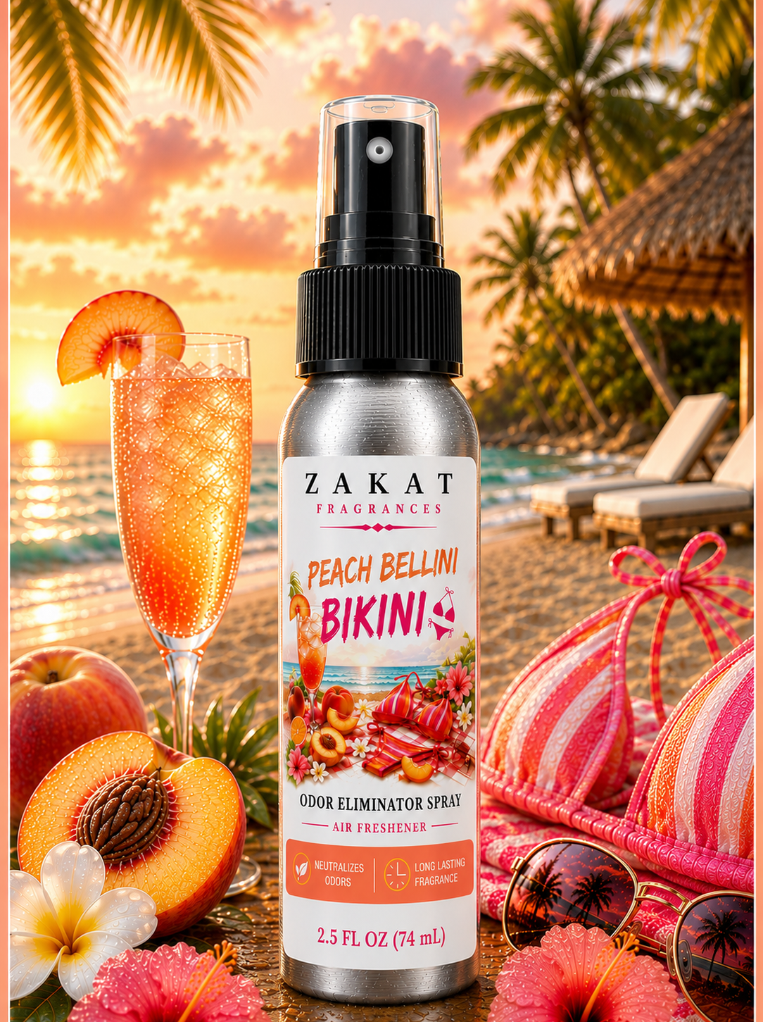 Peach Bellini Bikini Odor Eliminator Spray / Air Freshener