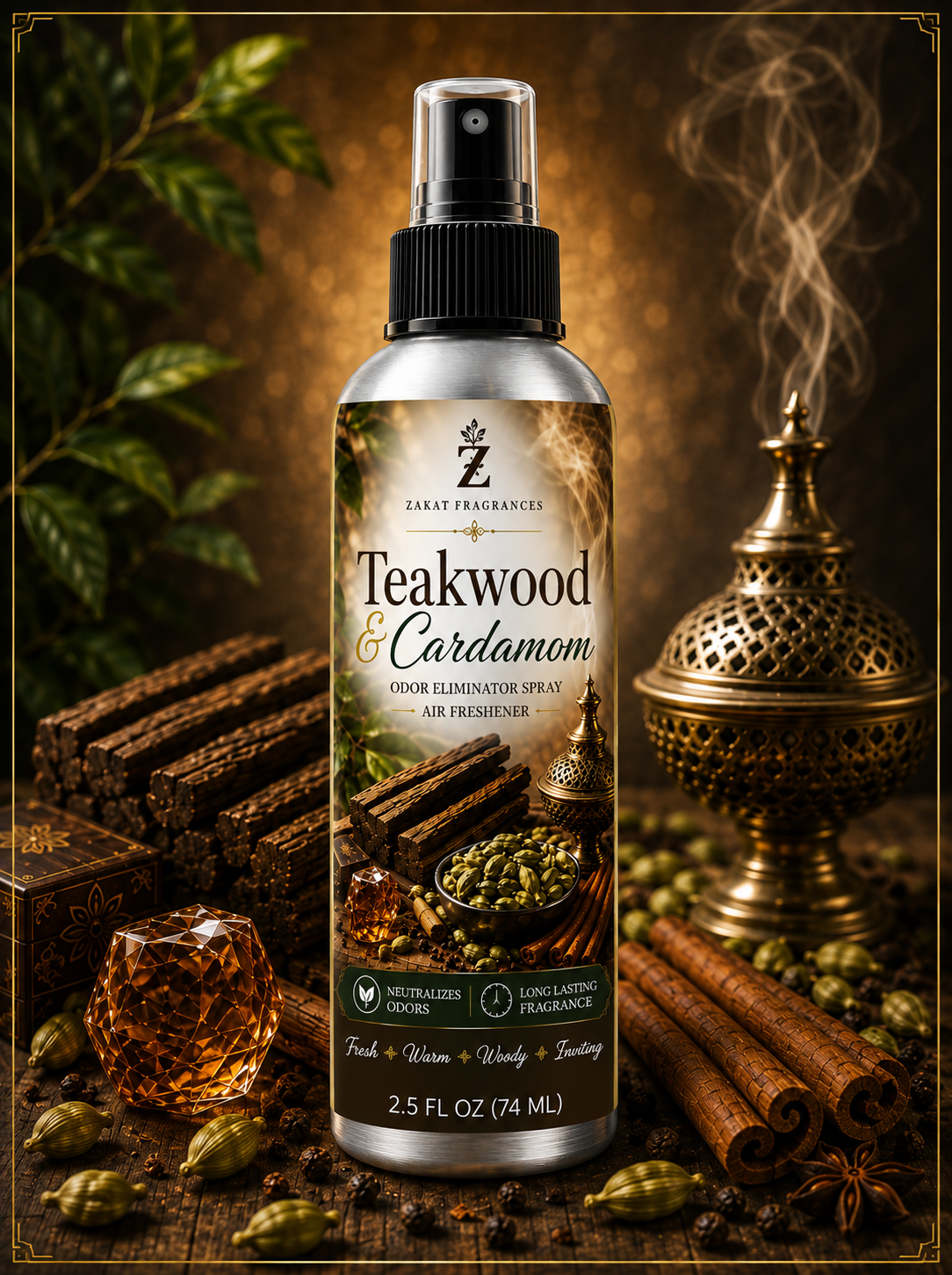 Teakwood & Cardamom Odor Eliminator Spray / Air Freshener